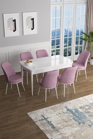 Extendable Dining Table &amp; Chairs Set (7 Pieces) Han - White, Pink White
Pink