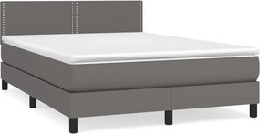 vidaXL Κρεβάτι Boxspring με Στρώμα Γκρι 140x200εκ. από Συνθετικό Δέρμα