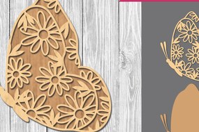 Σετ των 2 Intra απο ξύλο plywood Χρώμα wenge 3mm-4mm πάχος - Διακόσμηση με πεταλούδα λουλουδιών Δίασταση 20x20 cm INTRAFABR-62541784