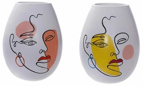Βάζο DKD Home Decor 22,5 x 22,5 x 29 cm Πρόσωπο Λευκό Ρητίνη Πολύχρωμο (x2)
