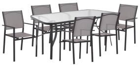 OUTDOOR DINING SET  7PCS METAL TABLE 160X90 &amp; METAL ARMCHAIRS TEXTLINE GREY