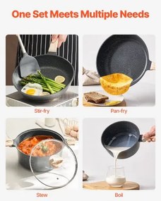 VEVOR 19 Piece Pots and Pans Set Granite Nonstick Kitchen Cookware Black