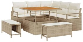 vidaXL Σετ Καναπέ Κήπου με μαξιλάρι 8 pcs Μπεζ Πολυ ράταν