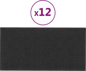 vidaXL Κεφαλάρι Τοίχου 12 pcs 60 x 30 cm Μαύρο ύφασμα