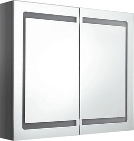 vidaXL Καθρέφτης Μπάνιου με Ντουλάπι &amp; LED Λαμπερό Γκρι 80x12x68 εκ.