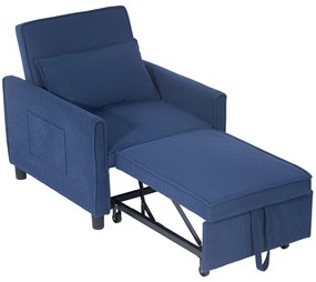 HOMCOM Πολυθρόνα-κρεβάτι, ρυθμιζόμενη, 3 θέσεις, κάλυμμα κοτλέ, έως 120 kg, μπλε