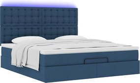 vidaXL Οθωμανικό κρεβάτι με στρώμα &amp; LEDs Μπλε 160x200cm ύφασμα