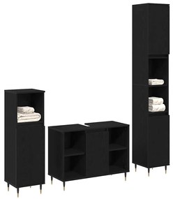 vidaXL Σετ Επίπλων Μπάνιου με πόρτα 3 pcs Μαύρη Οξυά 30 x 30 x 180 cm