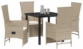 vidaXL Σέτ φαγητού για κήπο με μαξιλάρι 5 pcs Μπεζ συνθετικό ρατάν