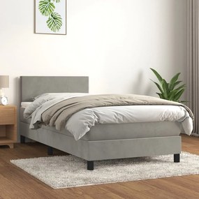 vidaXL Κρεβάτι Boxspring με Στρώμα Ανοιχτό Γκρι 80x200 εκ. Βελούδινο