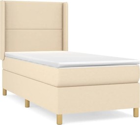 vidaXL Κρεβάτι Boxspring με Στρώμα Κρεμ 90x190 εκ.Υφασμάτινο