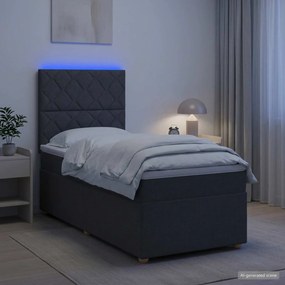 vidaXL Κρεβάτι box spring με στρώμα Σκούρο Γκρι 90 x 190 cm Ύφασμα