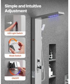 VEVOR Shower Panel Tower System Stainless Steel Column Rainfall Head 5 Modes