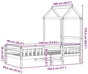 Πλαίσιο Κρεβατιού με Οροφή Λευκό 90x190 εκ. Μασίφ Ξύλο Πεύκου - Λευκό