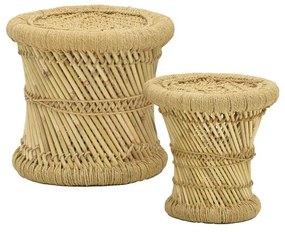 Stool Hole Inart 2 pieces set natural bamboo 38x38x38 εκ.