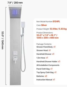 VEVOR Shower Panel Tower System Stainless Steel Column Rainfall Head 5 Modes