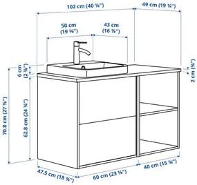 ANGSJON/BACKSJON έπιπλο νιπτήρα/νιπτήρας/μπαταρία, 102x49x71 cm 995.284.46