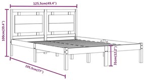 vidaXL Πλαίσιο Κρεβατιού Λευκό 120x190 εκ. Μασίφ Ξύλο Small Double