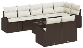 vidaXL Σετ Καναπέ Κήπου με μαξιλάρι 9 pcs Καφέ και λευκό Πολυ ράταν