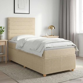 vidaXL Κρεβάτι box spring με στρώμα Κρεμ 90 x 200 cm Ύφασμα