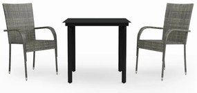 vidaXL Σετ Τραπεζαρίας Κήπου 3 Τεμαχίων Γκρι / Μαύρο