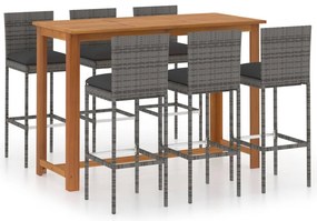 vidaXL Σετ Επίπλων Μπαρ Κήπου 7 Τεμαχίων Γκρι με Μαξιλάρια