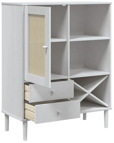 vidaXL Ντουλάπι Ψηλό SENJA Λευκό/Ρατάν 90x40x112 εκ. Μασίφ Ξύλο Πεύκου