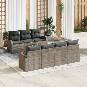vidaXL 8 Τεμαχίων Σετ Καναπέ Κήπου με Μαξιλάρια Γκρι Πολυ Ρατάν Ακακία