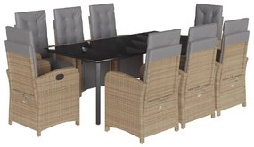 vidaXL Σετ Τραπεζαρίας Κήπου 9 τεμ. Μπεζ Συνθετικό Ρατάν με Μαξιλάρια