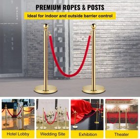 VEVOR Velvet Ropes and Posts Gold Stanchion 5ft/1.5m Crowd Control Barriers 4PCS