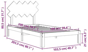 Πλαίσιο Κρεβατιού με Κεφαλάρι Μελί 100x200 εκ. από Μασίφ Ξύλο - Καφέ