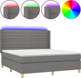 vidaXL Κρεβάτι Boxspring με Στρώμα &amp; LED Σκ.Γκρι 160x200 εκ Υφασμάτινο