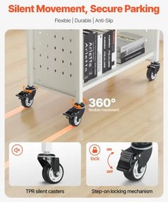 VEVOR 3-Tier Rolling Book Cart Single Sided L-Shaped Shelves Book Truck in White