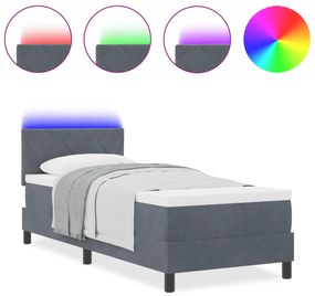 vidaXL Κρεβάτι Box Spring με Στρώμα & LED σε Σκούρο Γκρι 80x200 εκ. Βελούδο