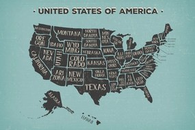 Εικόνα στον εκπαιδευτικό χάρτη των ΗΠΑ από φελλό με μπλε φόντο - 90x60  color mix