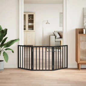 vidaXL Διαχωριστικό Σκύλων Πτυσσόμενο 3 Πάνελ Μαύρο 150 εκ Ξύλο Λεύκας