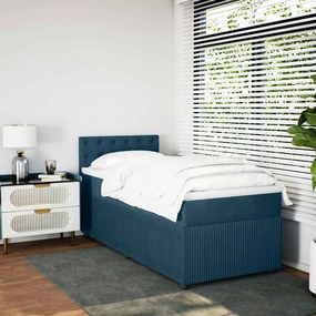 vidaXL Κρεβάτι Boxspring με Στρώμα Μπλε 90x190 εκ. Βελούδινο