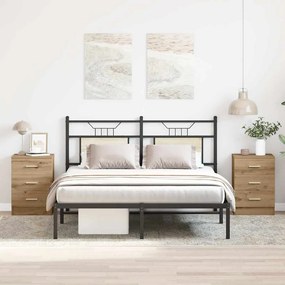 Κομοδίνα 2 τεμ. τεχνίτης Δρυς 38x35x55 εκ. από Επεξεργ Ξύλο - Καφέ