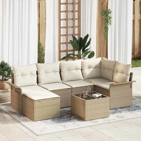 vidaXL Σετ Καναπέ Κήπου με μαξιλάρι 7 pcs Μπεζ Πολυ ράταν