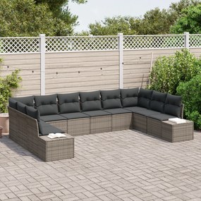 vidaXL Set Καναπέ Κήπου  10 τεμαχίων με μαξιλάρια Γκρι Πολυ Ρατάν