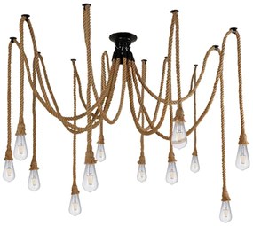 01548 GloboStar® ATROX 01548 Vintage Φωτιστικό Ανάρτηση Πολύφωτο 12 x E27 IP20 Μπεζ Σχοινί - 12 x 2 Μέτρα