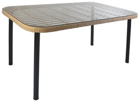 Τραπέζι Κήπου ArteLibre AMPIUS Φυσικό/Μαύρο Μέταλλο/Rattan/Γυαλί 160x90x73cm