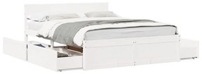 Πλαίσιο Κρεβατιού με Συρτάρια Λευκό 150x200εκ Μασίφ Πεύκο - Λευκό