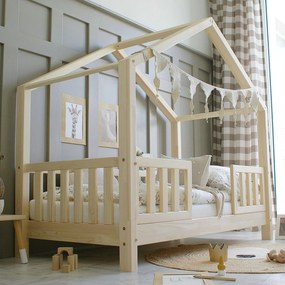 Κρεβάτι Παιδικό Montessori House Bed Duo με κάγκελα 30cm σε Φυσικό  Ξύλο  90×190cm  Luletto (Δώρο 10% έκπτωση στο Στρώμα)