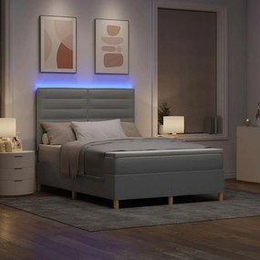 vidaXL LED Κρεβάτι με βάθρο Ανοιχτό γκρι 140 x 190 cm ύφασμα