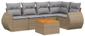 vidaXL Σετ Καναπέ Κήπου 6 τεμ. Μπεζ Συνθετικό Ρατάν με Μαξιλάρια