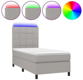 vidaXL Κρεβάτι Boxspring με Στρώμα &amp; LED Αν.Γκρι 80x200 εκ. Υφασμάτινο