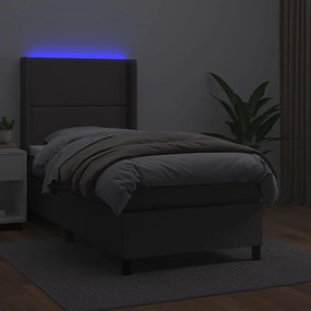 Κρεβάτι Boxspring με Στρώμα &amp; LED Γκρι 80x200 εκ. Συνθ. Δέρμα - Γκρι