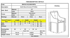 Πολυθρόνα ALEA Wood PP Λευκό 62x58x81cm (Σετ 4 ΤΕΜ)