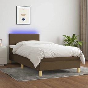 vidaXL Κρεβάτι Boxspring με Στρώμα &amp; LED Σκ.Καφέ 80x200 εκ. Υφασμάτινο